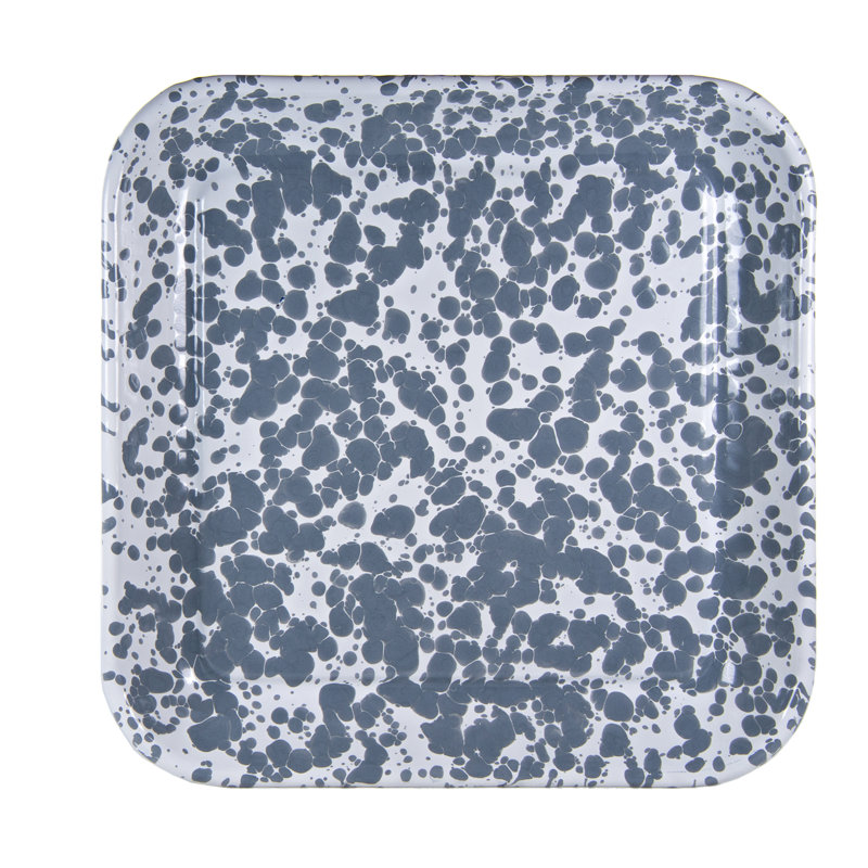 Set of 2 Gray Swirl Porcelain Enamel Square Trays