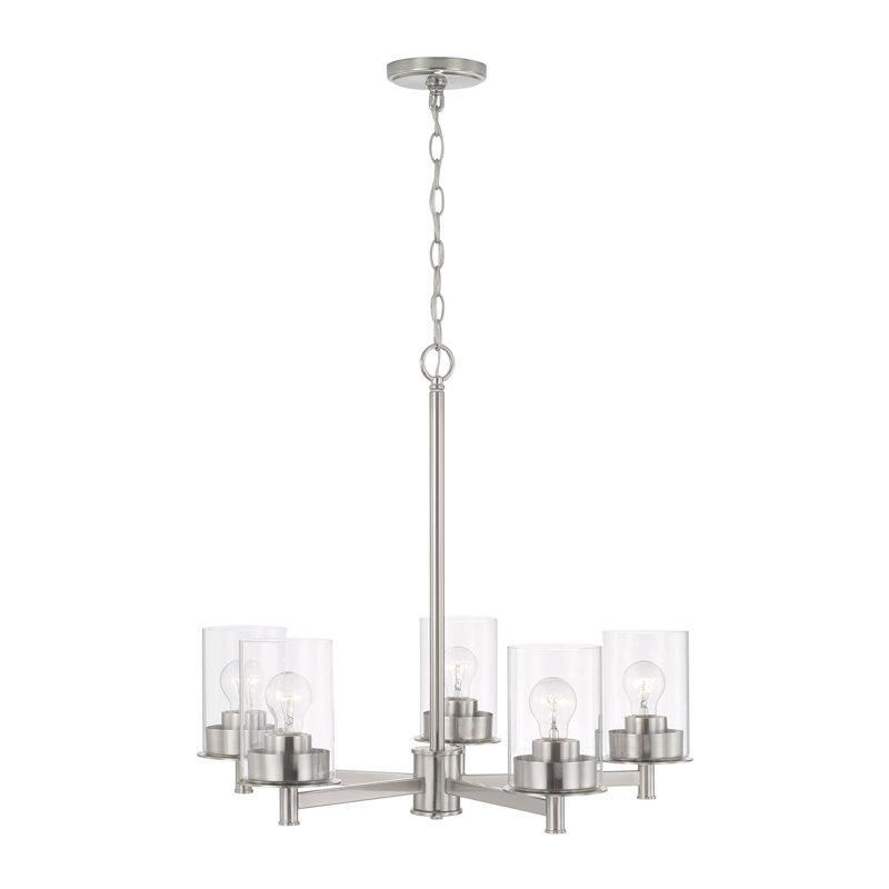 Mason 5 - Light Dimmable Modern Linear Chandelier, Brushed Nickel