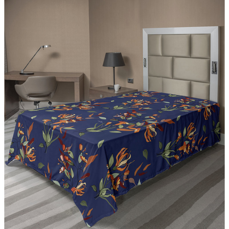 Drap floral, Indigo / orange brûlé