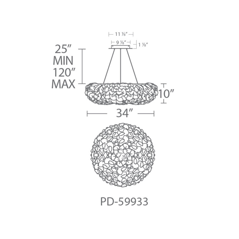 Fluffy 1 - Light LED Pendant, 11" H x 33" W x 33" D