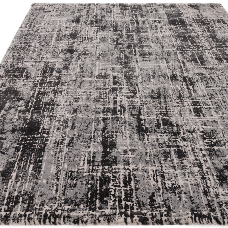 Abrienne Soft Shiny Modern Black/Grey Rug, Rectangle 160 x 230cm