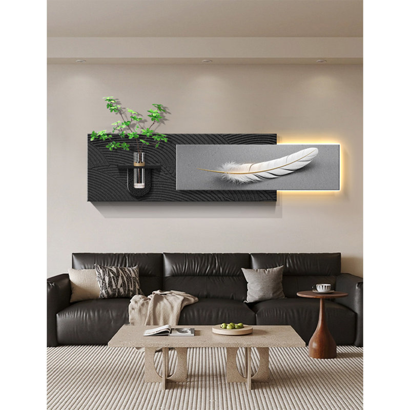 Murale contemporaine luxueuse en pierre grise, Noir/gris