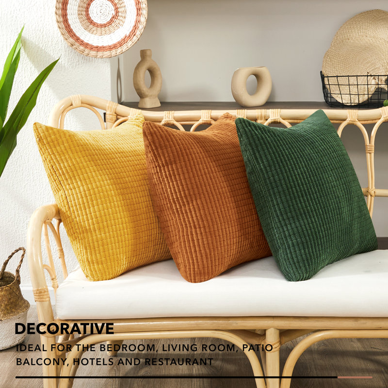 Deconov Ribbed Corduroy Square Throw Pillow Covers (Set of 2), 20" x 20", Orange
