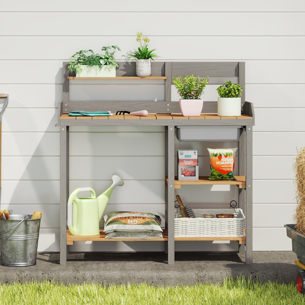 Lark Manor™ Outdoor Wooden Potting Bench, Workstation Table With Open ...