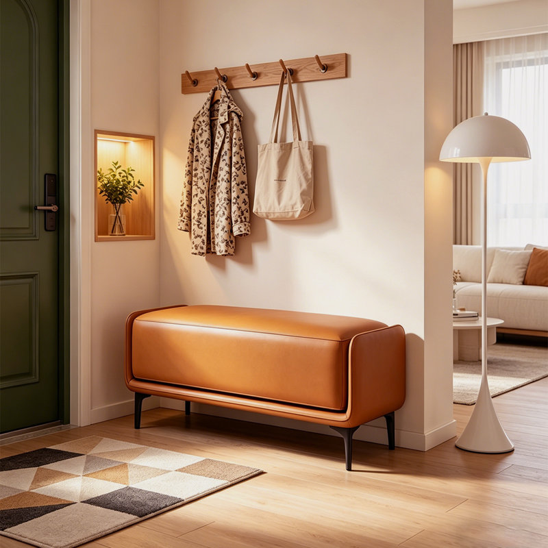 Banc rembourré en similicuir orange