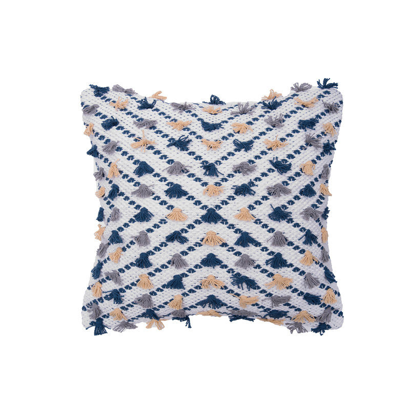 Diagonal Tuft Woven Square Throw Pillow, Navy Blue
