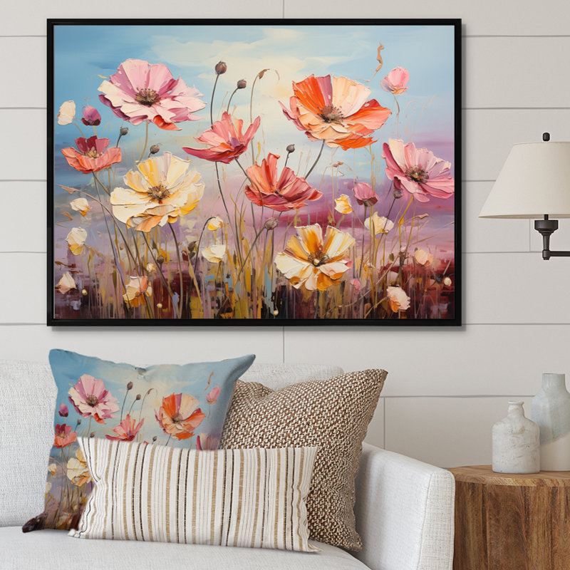 Wildflowers Dancing Petals, reproduction d'art sur toile, 16" H x 32" W, Black Picture Framed