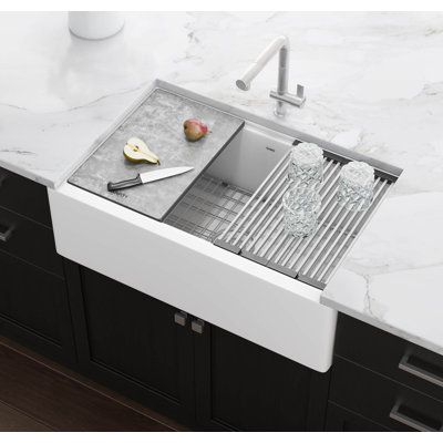 Ruvati 33-inch Arctic White Matte Farmhouse Granite Composite Quartz Workstation Apron-front Kitchen Sink -