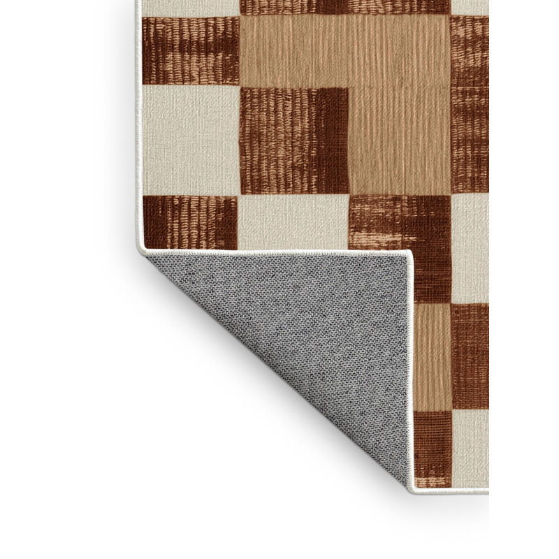 Machine Washable Checkered Beige Area Rug