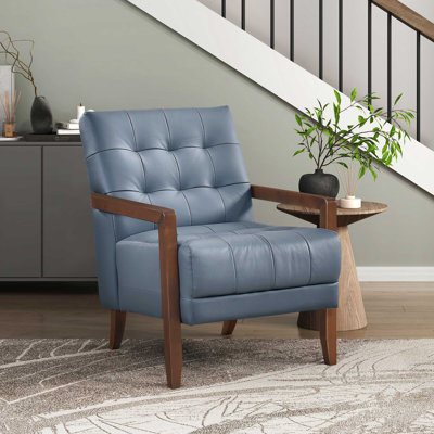 Chaise d'appoint de style moderne avec meubles en bois capitonnés et revêtus de cuir bleu 1 pièce