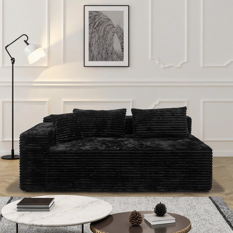 Causeuse gauche Koli, canapé modulaire à compression Compenont, velours côtelé gris, Noir