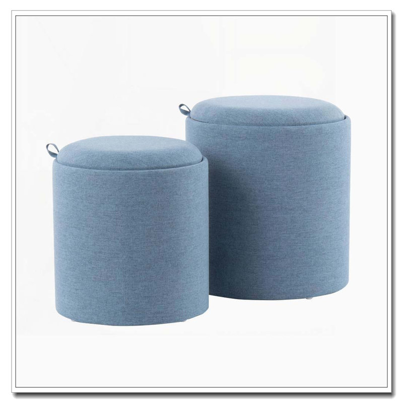 Ensemble de repose-pieds gigogne contemporain en tissu et bois naturel, Bleu