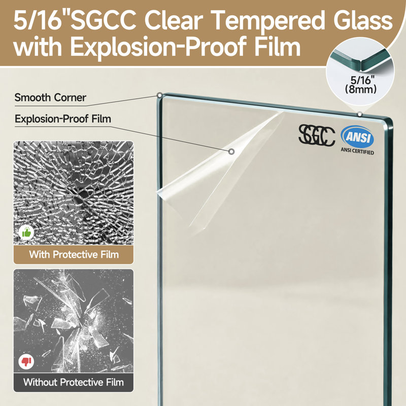 56–60" W x 60" H Fully Frameless Sliding Bathtub Door, 5/16" (8mm) Nano Clear Tempered Glass with Safety Film, Stainless Steel Hardware, Matte Black