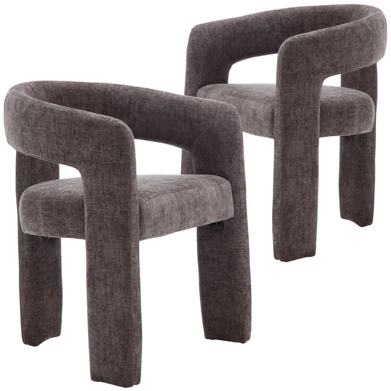 Modern Upholstered Barrel Dining Chairs, Deep Gray Chenille