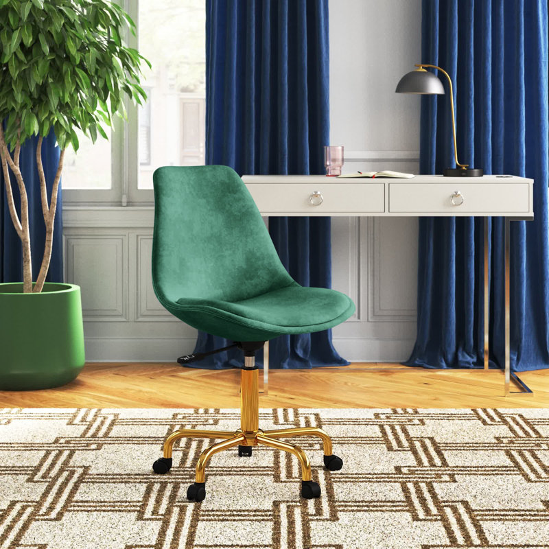 Chaise de bureau pivotante en velours Haisley, Vert