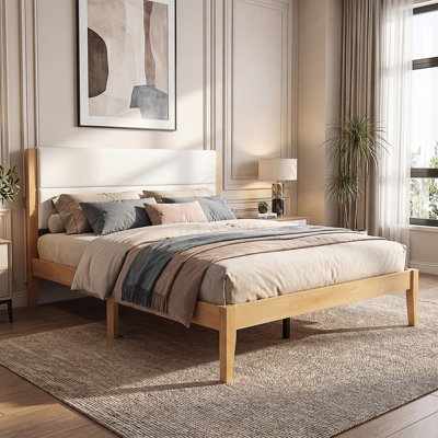 King Size Platform Bed Frame with Upholstered Headboard