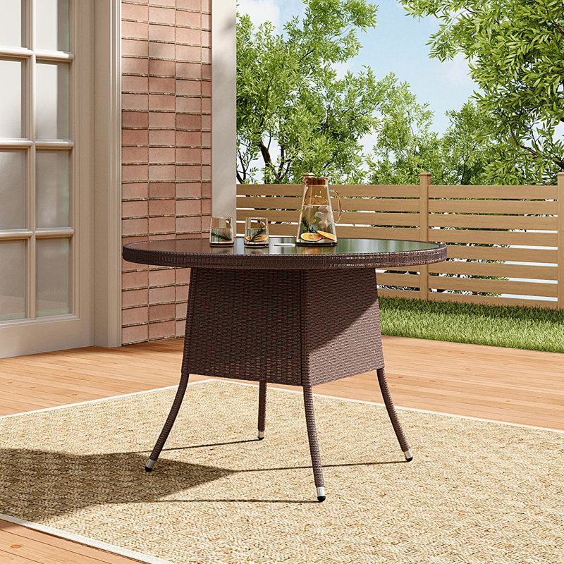 Kinchen Round Metal Outdoor Dining Table With Umbrella Hole , 105cm cm W 105cm cm D, Brown