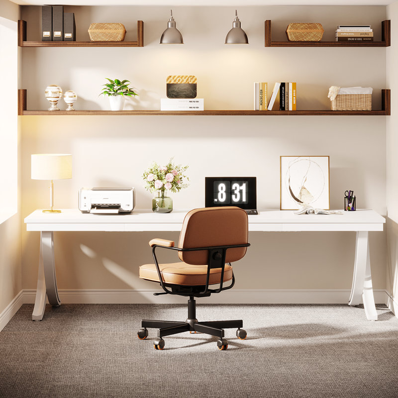  Dolliver 78.74" Extra Long Double Computer Desk With Unique Metal Legs （Only Desk), White