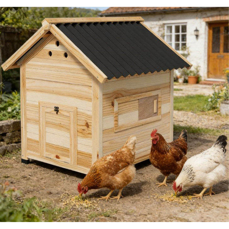 Pet Coop,Wooden House with Openable Roof, Noir / bois naturel