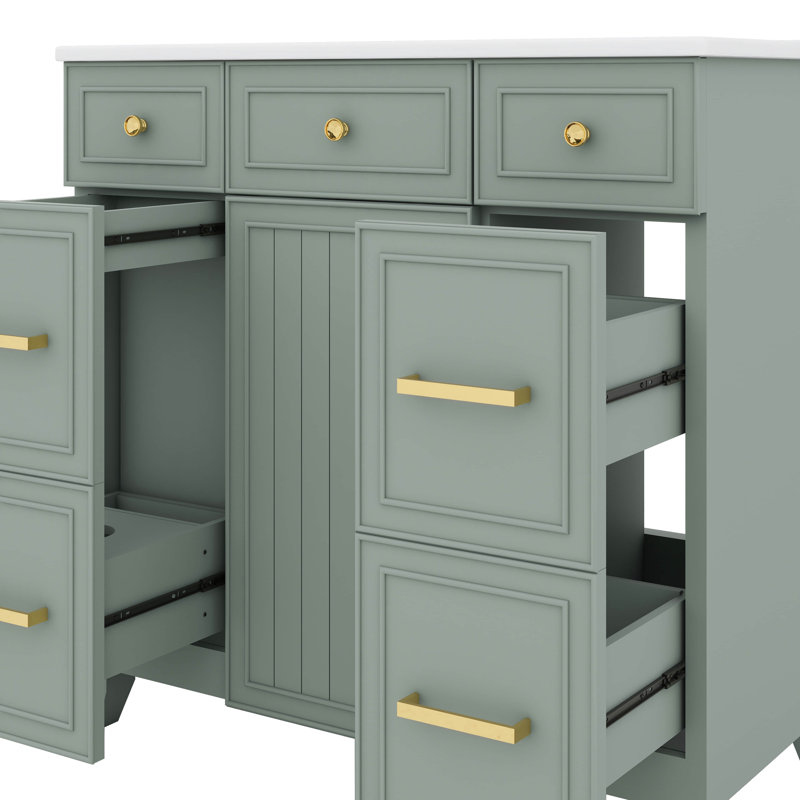 Ensemble de meuble-lavabo 36 po avec lavabo 36 po, meuble-lavabo moderne avec 3 tiroirs et portes à fermeture en douceur, armoire de salle de bain en bois massif avec lavabo encastré en céramique