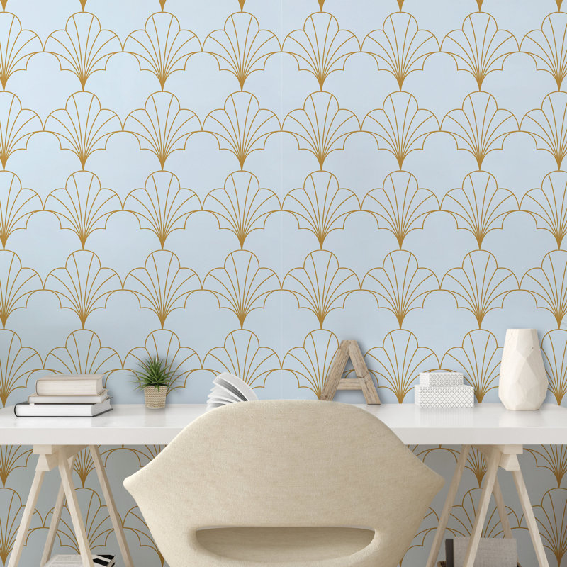 Rouleau géométrique Kadrianna, 13 po x 72 po, Bleu pâle / brun sable