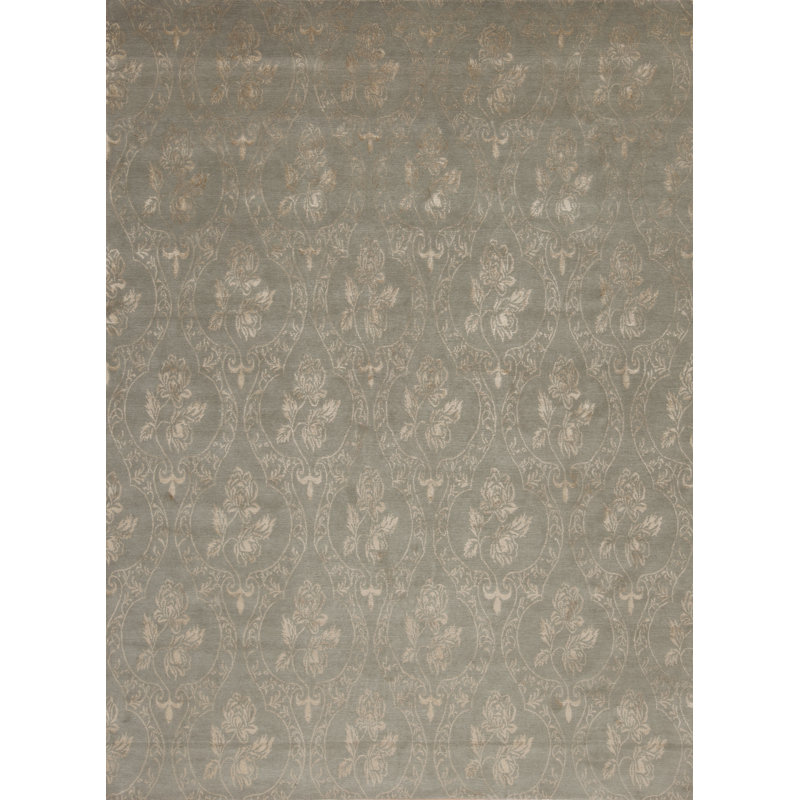 Modern Tibet Hand Knotted Floral Area Rug in Green, Rectangle 6' x 9'