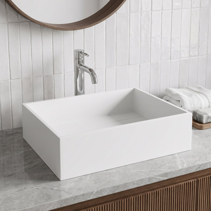 Montauk 17" L x 13" W x 5" H Matte White Handmade Rectangular Vessel Bathroom Sink