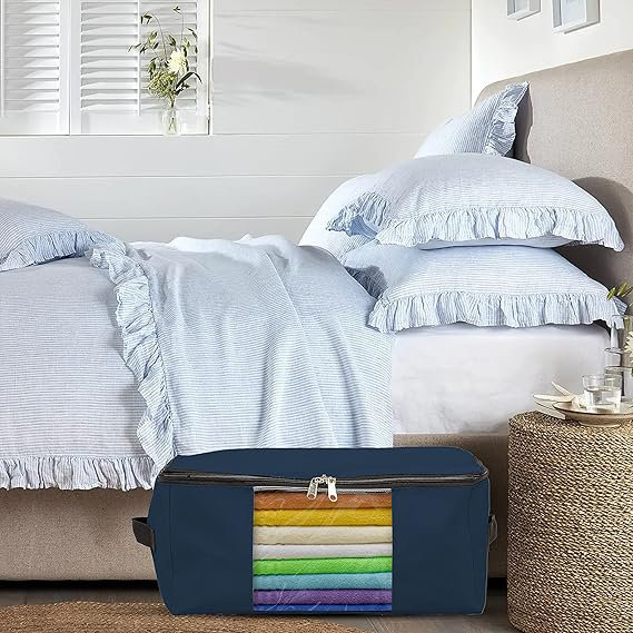 Storage Bags, 90 Litres Large Size Space Saver Bags Heavy Duty Storage Organizer Multipurpose, 12 Oz Waterproof Uv-resistant & Tear-proof (23"l X 17"w X 14"h Inches, Blue, Pack Of 3)