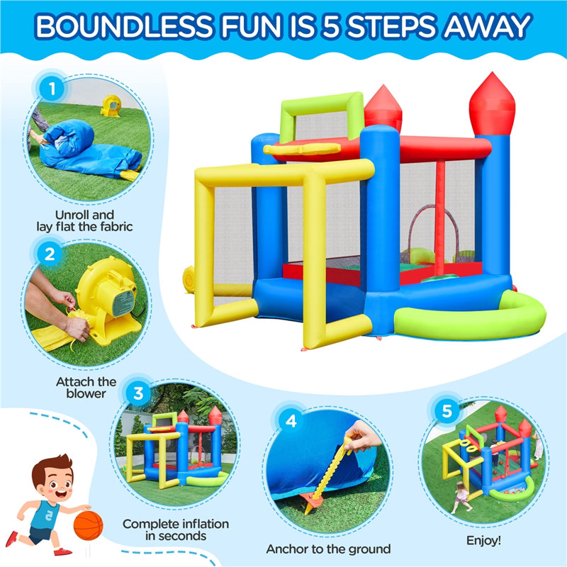 Yaheetech Multicolor Inflatable Bounce House with Slide
