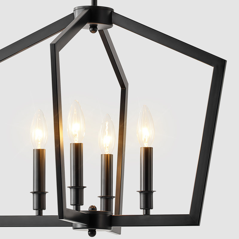 Lustre cage en métal 4 lumières, H 15,5 po x l 18,9 po x P 18,9 po, Quatre lumières