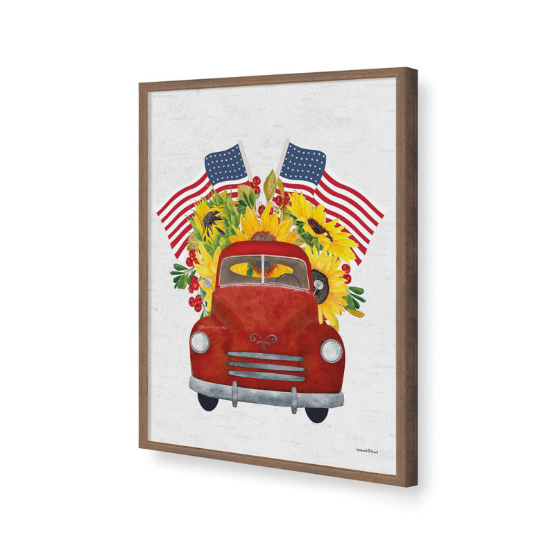 Tournesols et drapeaux, L 12 po x H 16 po, Brun, Impression encadrée