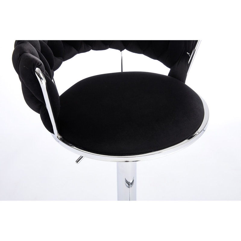 Swivel Bar Stools Of 2, Height Adjustable, Footrest, Velvet Seat, Simple For All Locations - Black Footrest & Base, Places