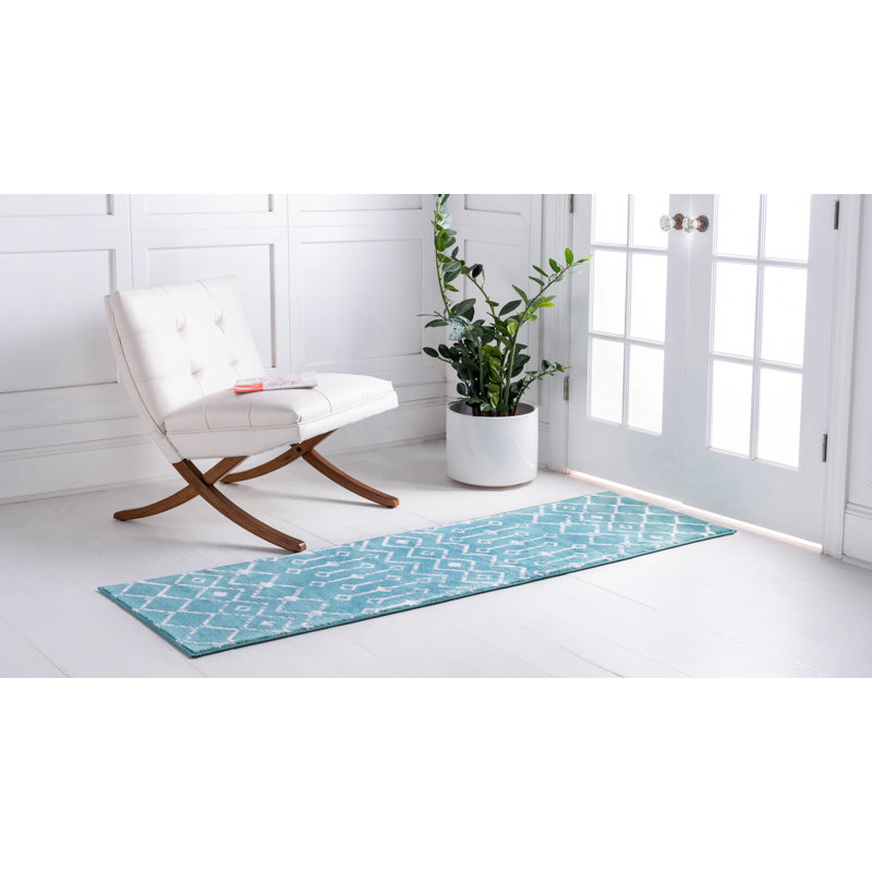 Tapis bleu sarcelle Avtepe, Tapis de couloir 2 pi x 6 pi 7 po