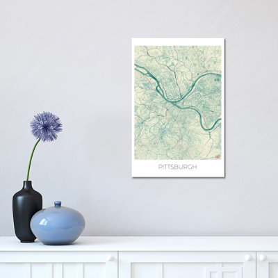Pittsburgh Vintage Urban Blueprint Map by Hubert Roguski - Wrapped Canvas Painting
