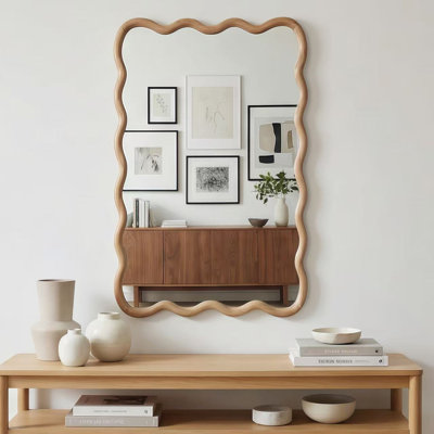 Wavy Rectangle Solid Wood Frame Decorative Mirror,For Bedroom, Bathroom, Living Room, Entryway