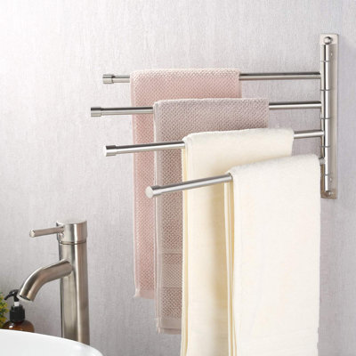 Modern Wall Mounted 180-Degree Swivel Towel Bar, 4-Tier Stainless Steel Rack for Bathroom and Kitchen, Brushed Nickel Style