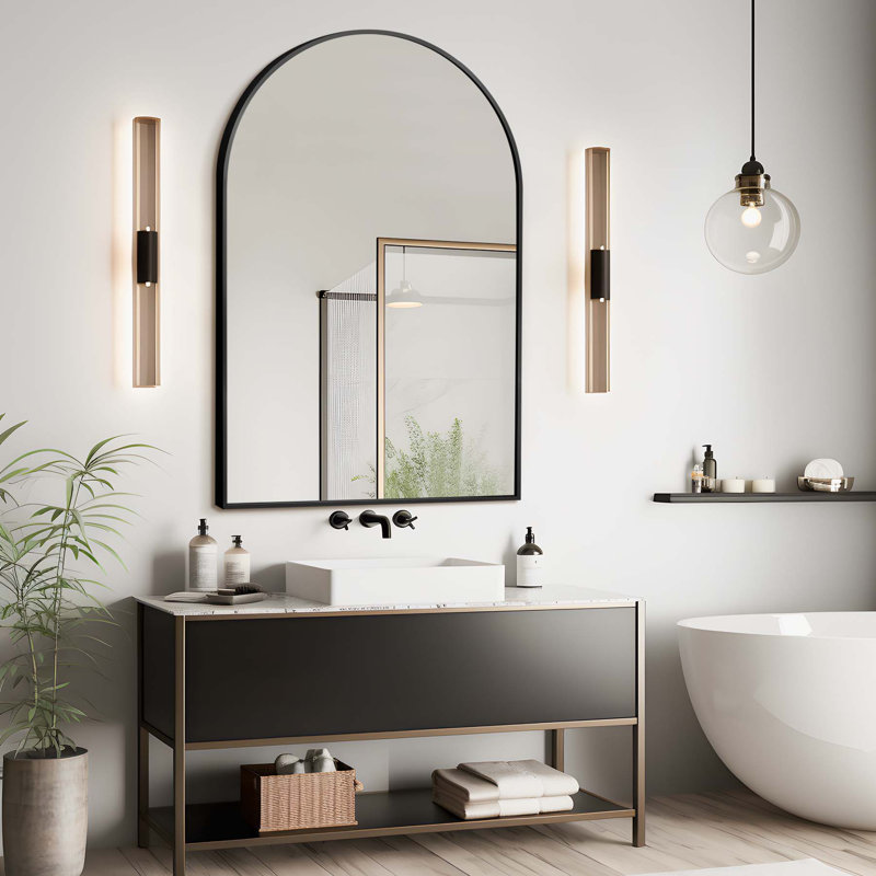 Miroir de salle de bain Apte, Noir, Ensemble de 1, 71 po x 31 po