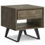 Table de bout carrée industrielle moderne en bois d'acacia massif l 22 po avec tiroir, tablette ouverte et pieds inclinés Lowry-125339330