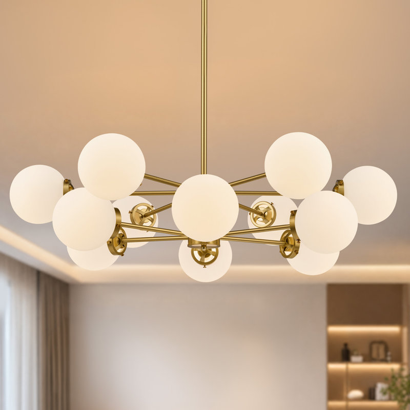  12-Light Dimmable Modern Globe Sputnik Chandelier in Gold, Gold, 12 Lights