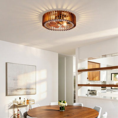 20" Modern Flush Mount Fan Light,Ceiling Fans with Lights(NO INCLUDED BULBS) and Remote Control, 6 Speeds, Quiet DC Motor For Living room, Bedroom,Kitchen----Wood