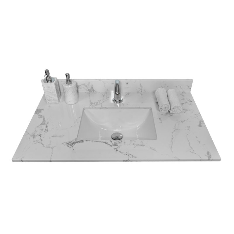 Élégant comptoir de meuble-lavabo 31 po - Pierre d'ingénierie avec lavabo en céramique 31 po