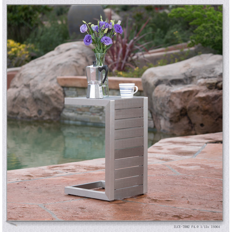 CAPE CORAL ALU C-Shaped Outdoor Side Table, Durable And Stylish For Patio Or Poolside Use, Silver