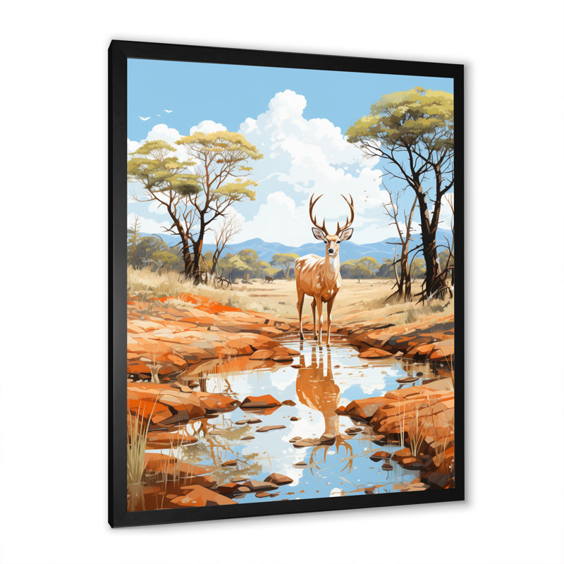 Woodland Deer Wanderers II, H 40 po x l 30 po x P 1,5 po, Cadre simple noir