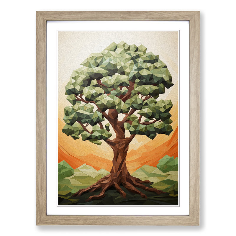 Oak Tree Geometric No.3 - Framed Print, 34cm H x 25cm W x 2cm D, Oak
