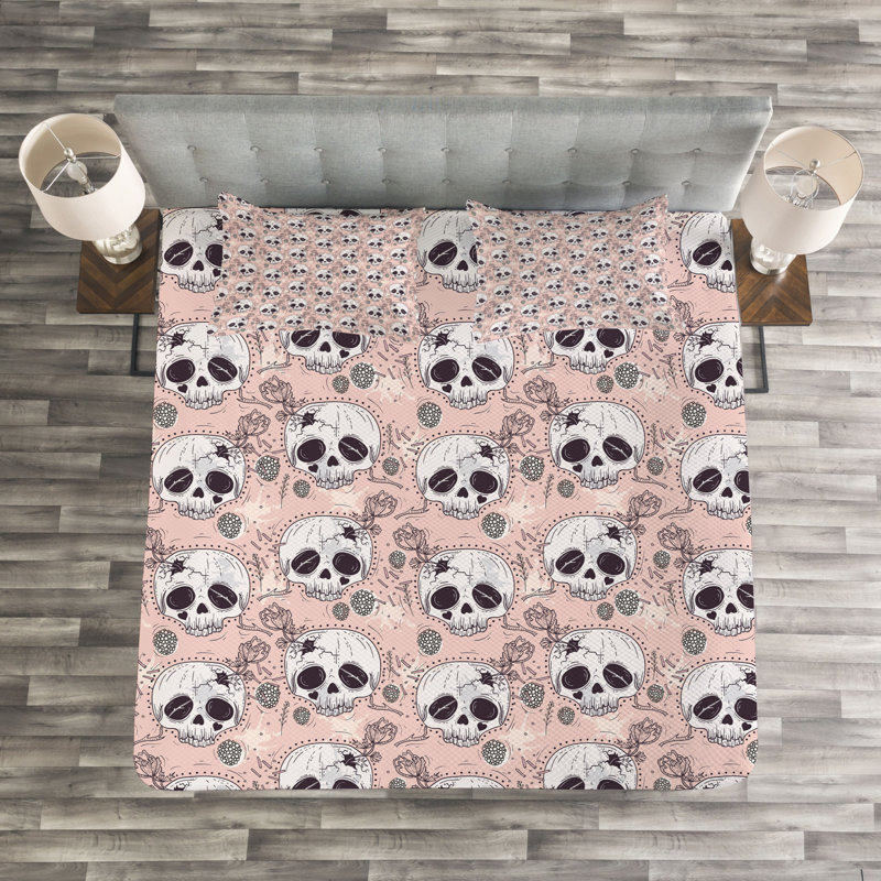 Aelyn Pink/Black/White Microfibre Bedspread Set, 220 x 264 cm