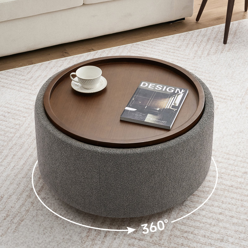 Repose-pieds pivotant avec rangement en bois et plateau en bois l 30,1 po Caysey, Gris clair