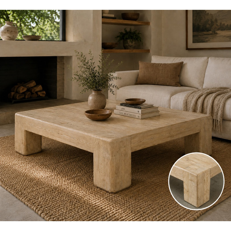 55" Square Ravello Coffee Table Weathered Warm Wood Tone, 17.7" H x 55" W x 55" D