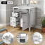 Ensemble de meuble-lavabo 30 po avec lavabo en céramique, meuble de rangement pour salle de bain avec cadre en bois massif, ensemble de meuble-lavabo autoportant avec 3 tiroirs et portes à fermeture douce-576806945-576806974