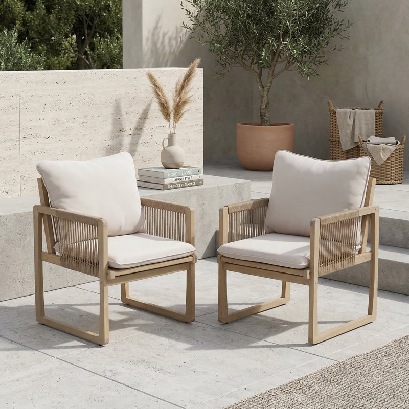 Chaises de salle à manger d'extérieur en bois massif d'acacia avec coussins