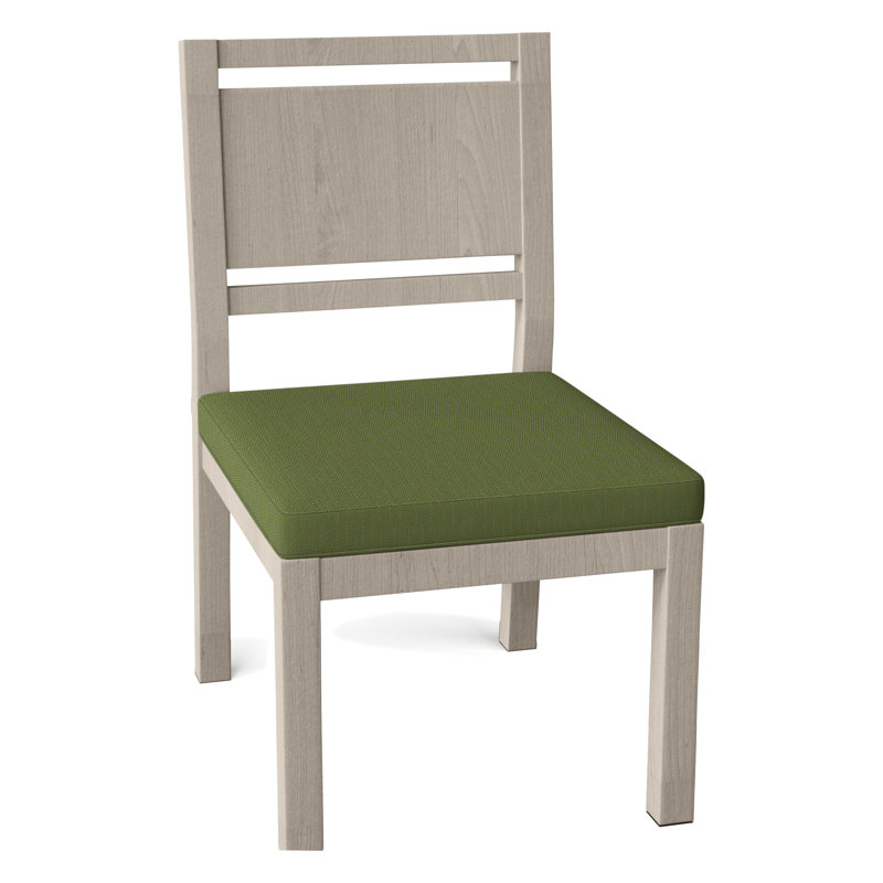 Avondale Patio Dining Side Chair with Cushions, Oyster Teak, Welt, Linen Forest